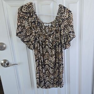 Cato Women's Black and Brown Animal Print Blouse